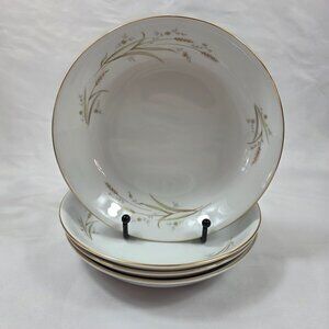 FOUR Fine China of Japan Golden Harvest Soup Bowls Gold Wheat Sprays on Rim